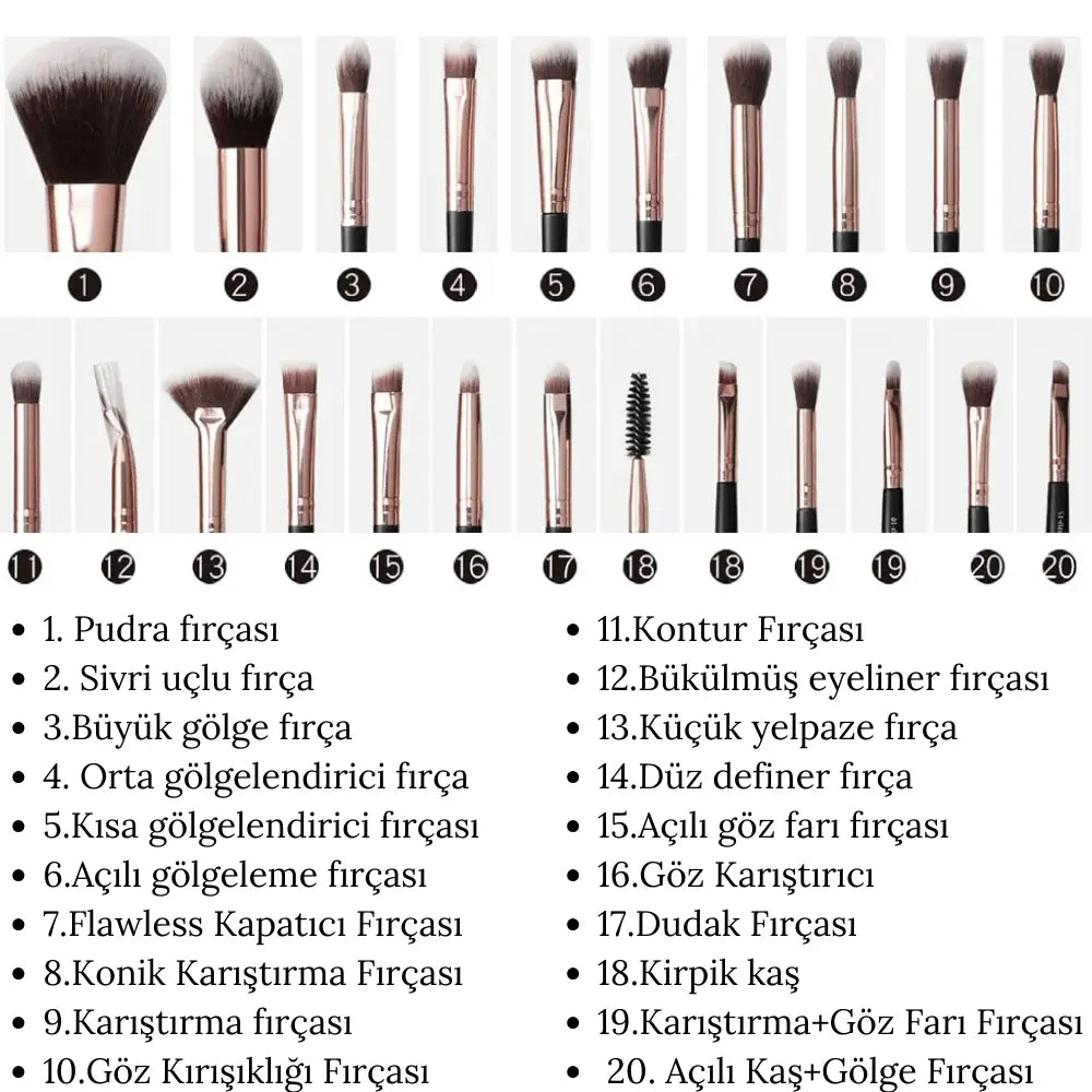 20 Adet Profesyonel Makyaj Fırçası Seti