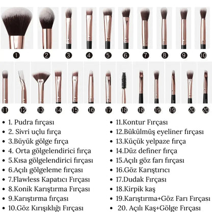 20 Adet Profesyonel Makyaj Fırçası Seti